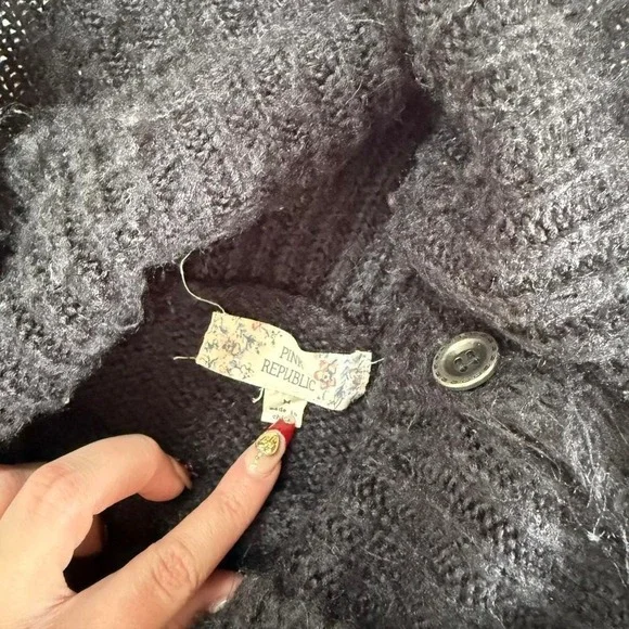 Boho sweater pink republic medium black knit fair isle sweater cozy - Picture 6 of 6